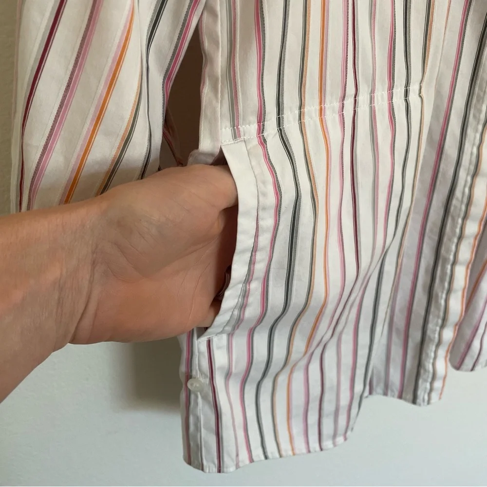 Lafayette 148 Woman’s 3/4 Sleeve Striped Button Down Shirt Sz 6 Office Academia - Picture 3 of 8